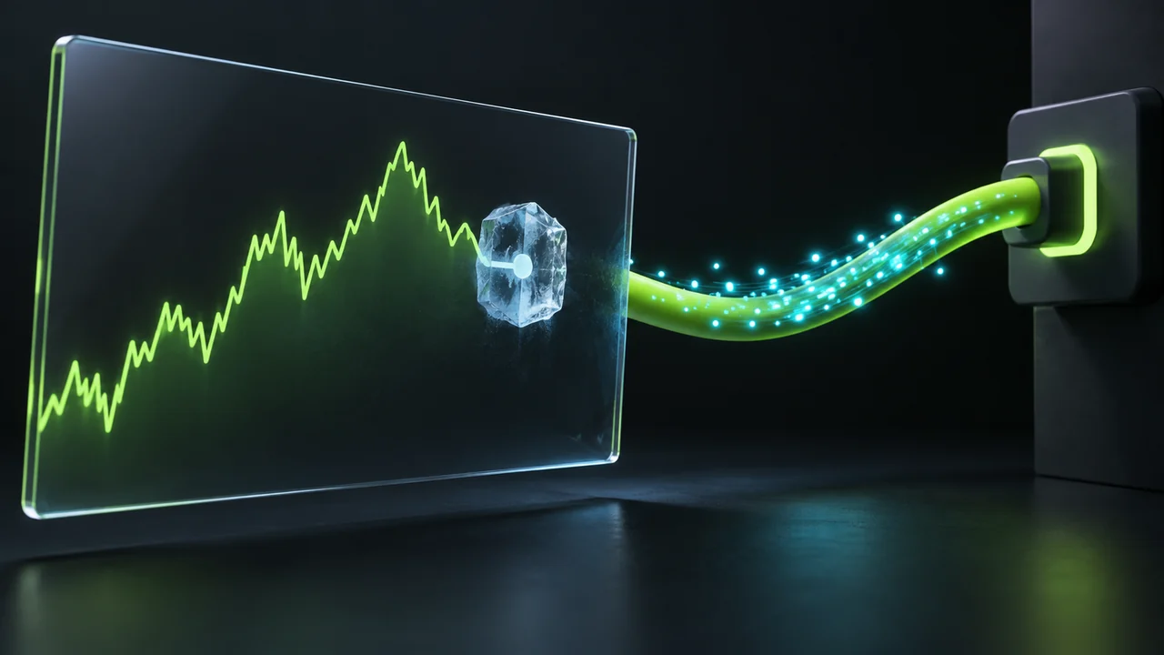 Illustration of a frozen chart beside a connected plug and active data pulses.