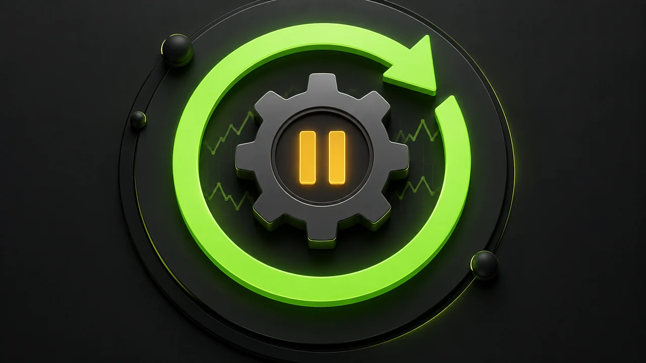 Illustration of a completed restart loop surrounding a paused automation gear.